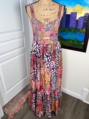 Floral Print Cutout Maxi Dress in Pink Multi